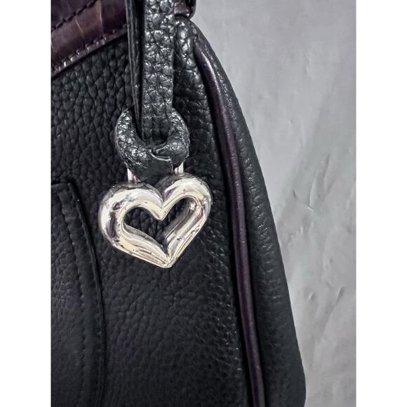 Brighton Vintage Black Pebble Brown Croc Leather Peyton Shoulder Bag 12 X 9 - Picture 3 of 14